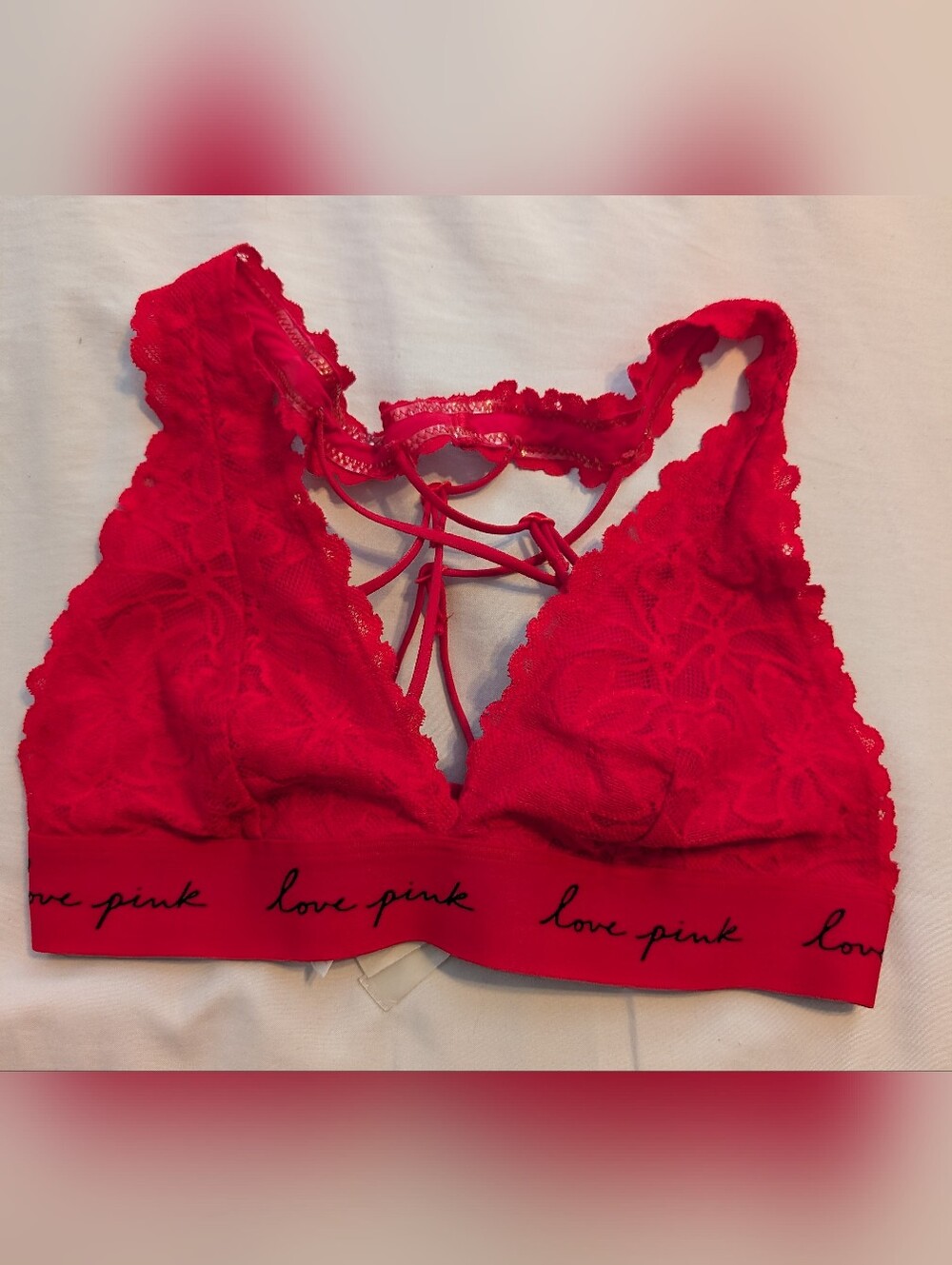 PINK Victoria's Secret Red Lace Bralette with Strappy Back Size XS